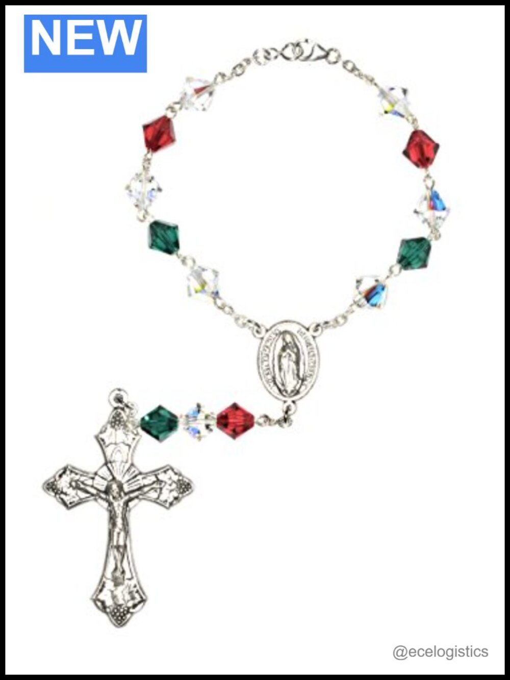 Handcrafted One Decade Rosary 8mm Crystal Beads Silver Plated Auto Clasp